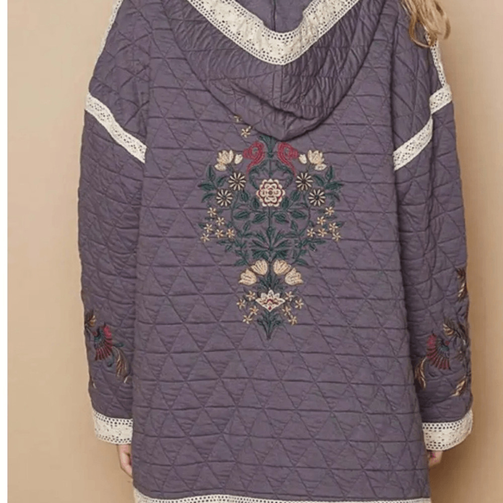 NeW ! POL Embroidered Quilted Jacket with Lace Accents